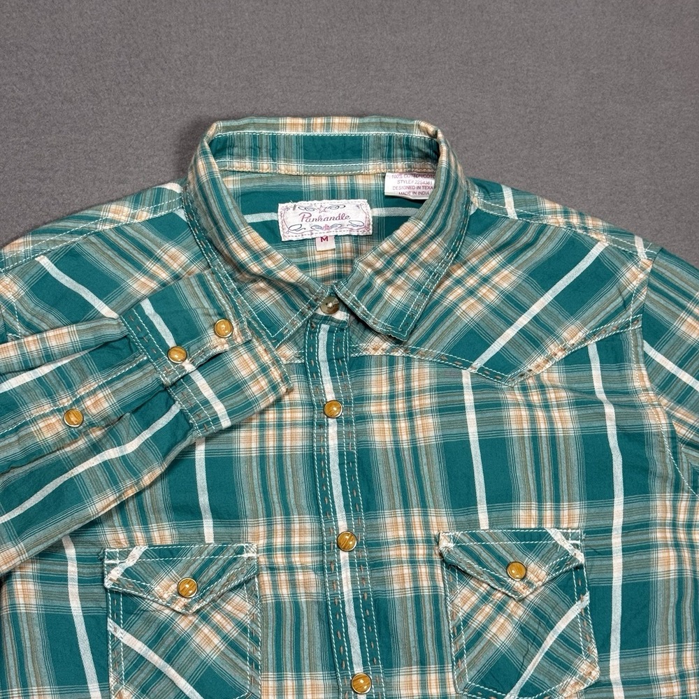 Panhandle Legends of Rodeo Western Pearl Snap Plaid Shirt Womens Medium Ranch